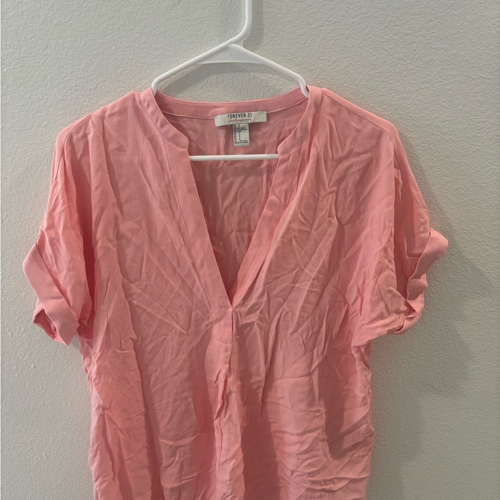 Forever 21 Pink V-Neck Blouse